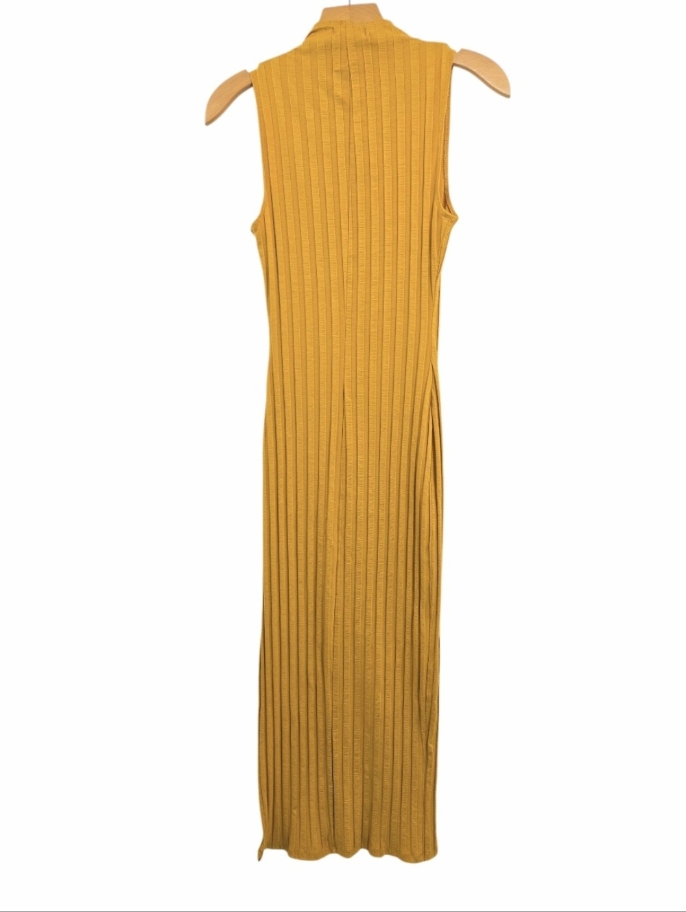 Reformation Lynn Midi Dress Sleeveless Mustard Ribbed Side Slit - Picture 7 of 12